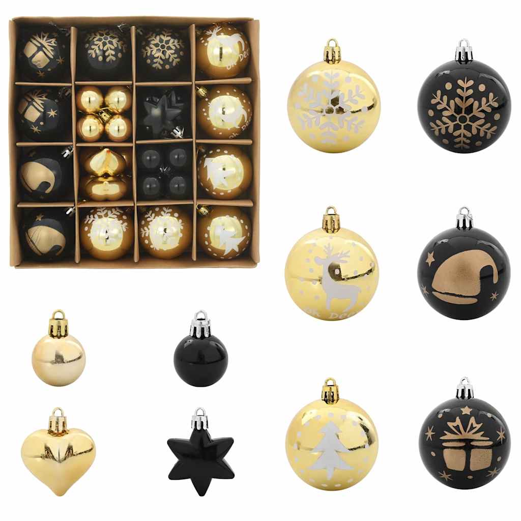 VidaXL Set di palline di Natale 40 pezzi in plastica nera e oro