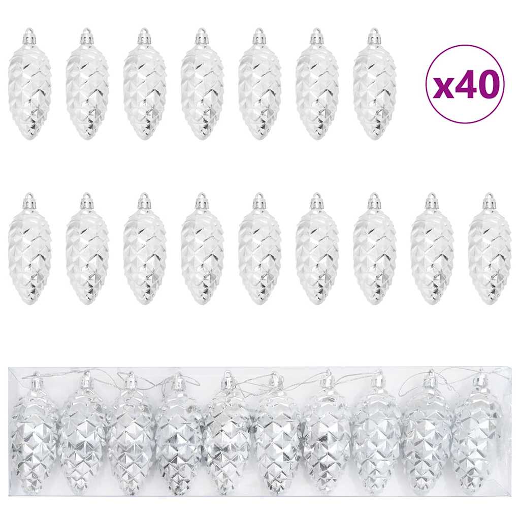 Vidaxl kerstdennenappeltje 40 pcs zilver kunststof