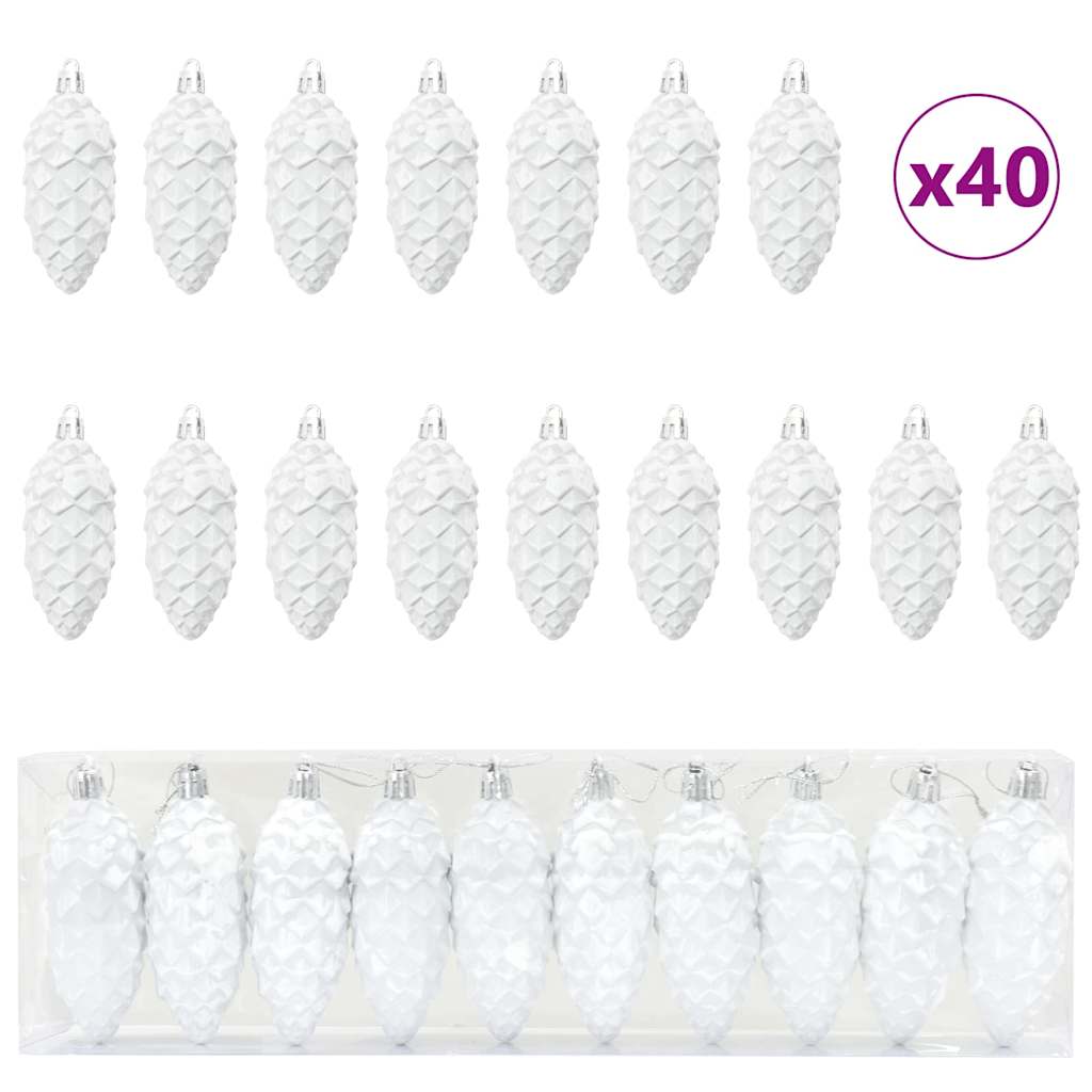 Vidaxl kerstdennenappeltje 40 pcs wit kunststof