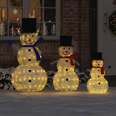 VidaXL Famiglia di pupazzi di neve natalizi con 270 LED 3 pezzi in tessuto bianco caldo