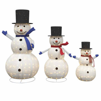 VidaXL Famiglia di pupazzi di neve natalizi con 270 LED 3 pezzi in tessuto bianco caldo