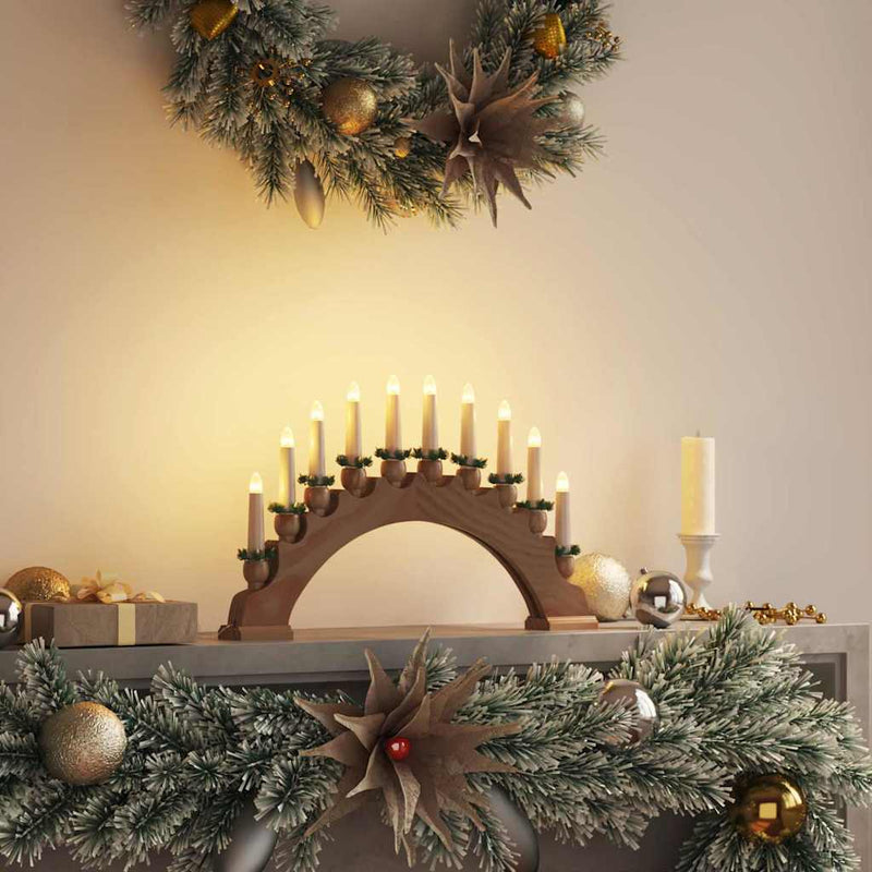VidaXL Arco de velas navideñas con 10 velas LED marrón 47 x 5 x 29 cm