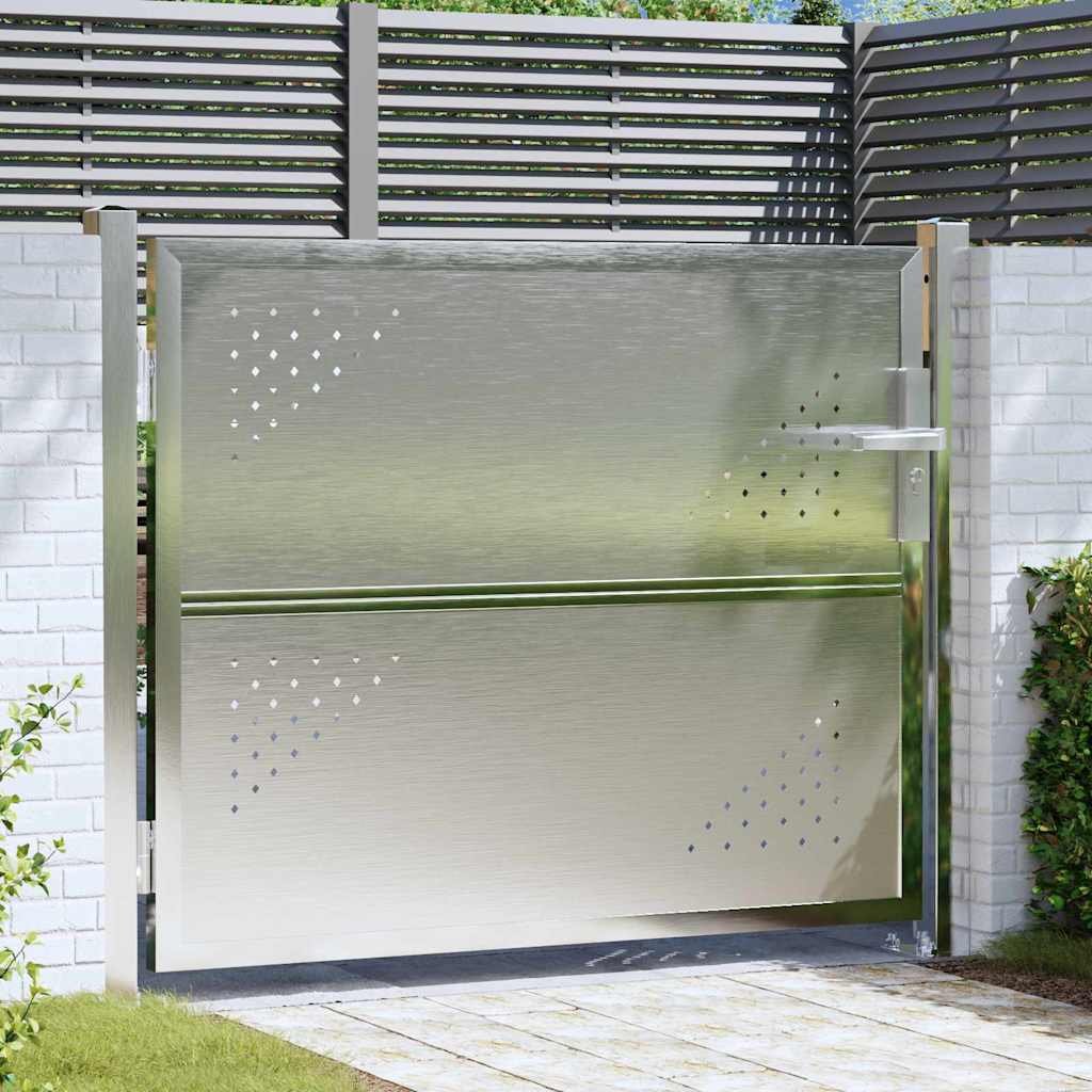 VidaXL puerta de jardín con cerradura plata 100 x 75 cm acero inoxidable