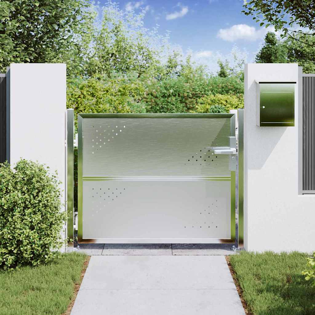 VidaXL puerta de jardín con cerradura plata 100 x 75 cm acero inoxidable