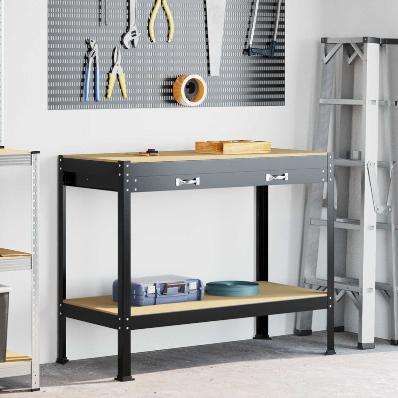 Bancos de trabajo vidaxl con cajón negro 114 x 54 x 91 cm acabado madera