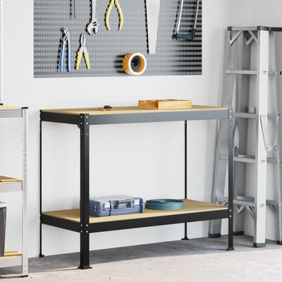 Vidaxxl bancos de trabajo con estante negro 115 x 55 x 91 cm madera contrachapada