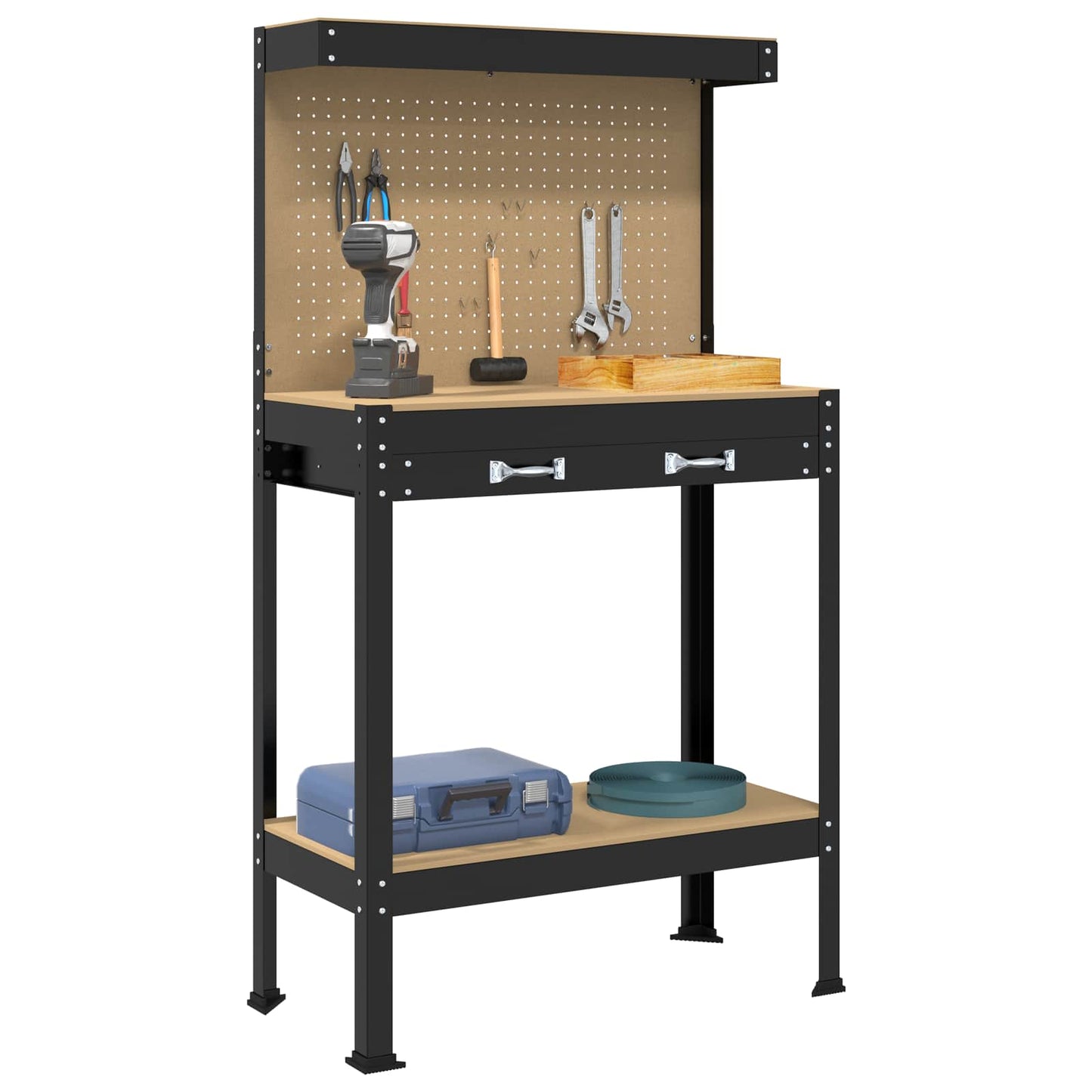 Vidaxl werkbank met lade met plank zwart 81 x 41 x 145 cm metaal