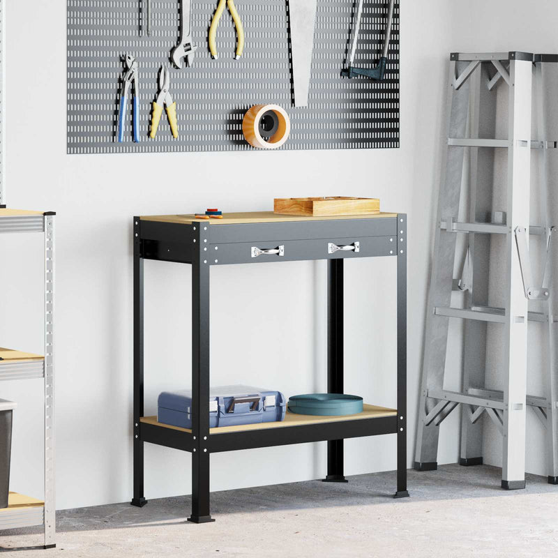 Bancos de trabajo vidaxl con cajón negro 80 x 40 x 91 cm acabado madera