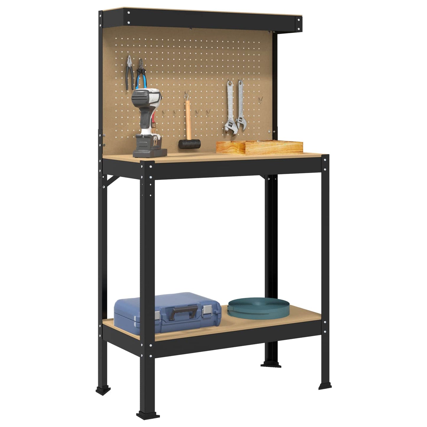 Vidaxxl bancos de trabajo con estante negro 81 x 41 x 145 cm madera contrachapada