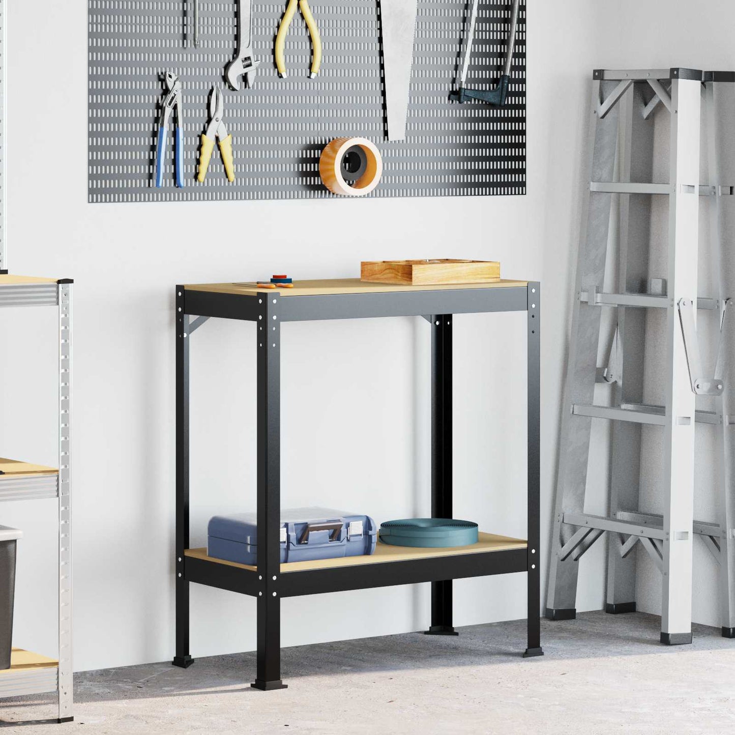 Vidaxxl bancos de trabajo con estante negro 81 x 41 x 91 cm madera contrachapada