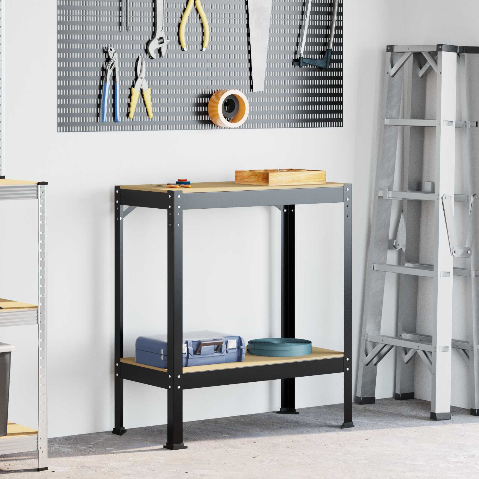 Vidaxxl bancos de trabajo con estante negro 81 x 41 x 91 cm madera contrachapada