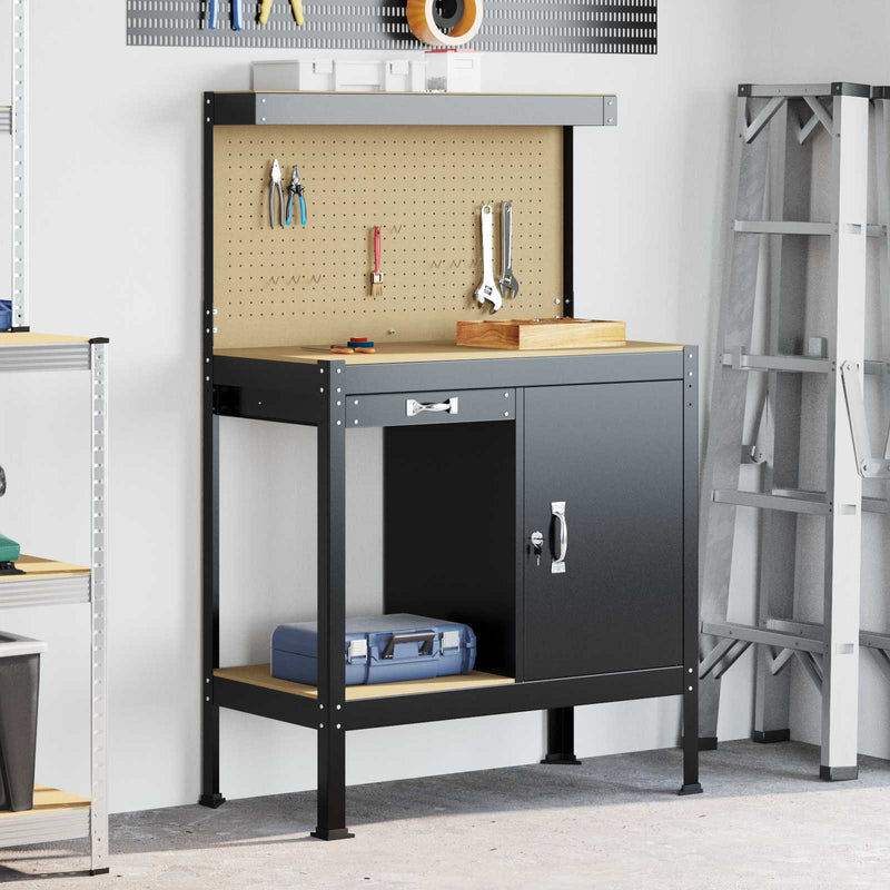 Bancos de trabajo vidaxxl con cajón negro 90 x 49 x 141 cm acabado madera