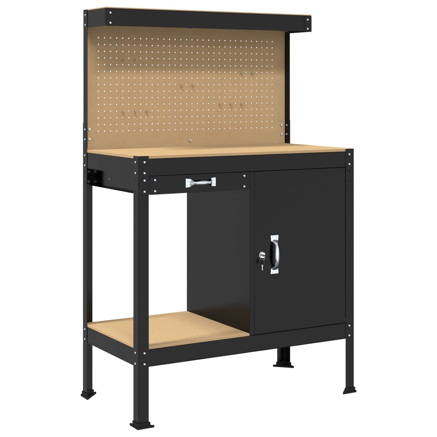 Bancos de trabajo vidaxxl con cajón negro 90 x 49 x 141 cm acabado madera