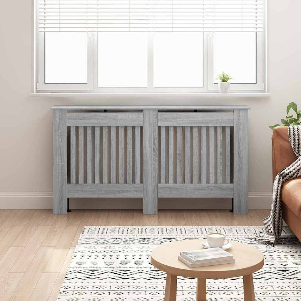 Cubierta de radiador Vidaxl gris Sonoma 152 x 19 x 81,5 cm madera contrachapada
