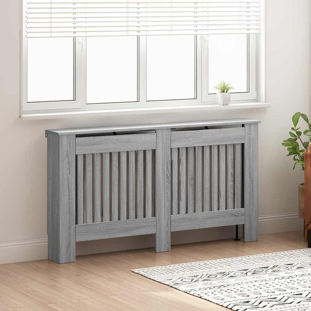 Cubierta de radiador Vidaxl gris Sonoma 152 x 19 x 81,5 cm madera contrachapada