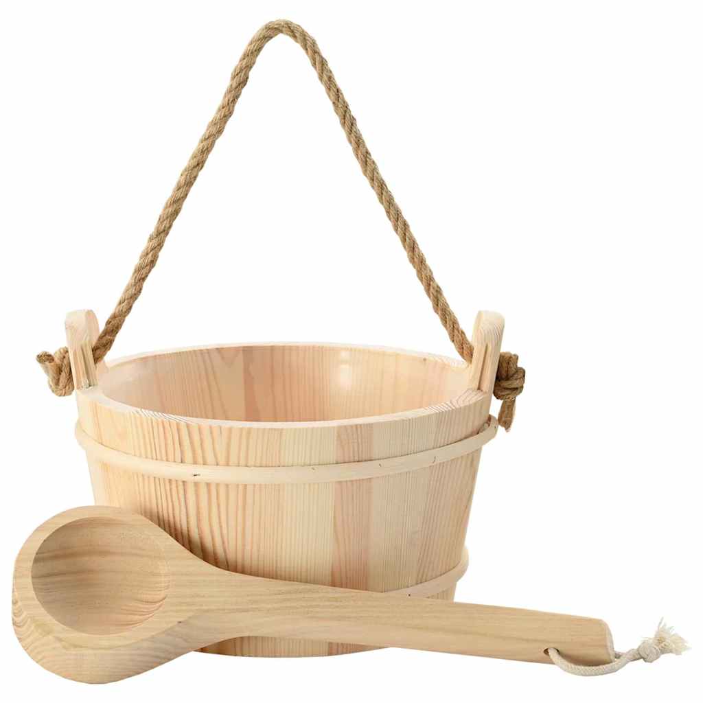 Secchio per sauna VidaXL 2 pezzi in legno massello di pino marrone e canapa