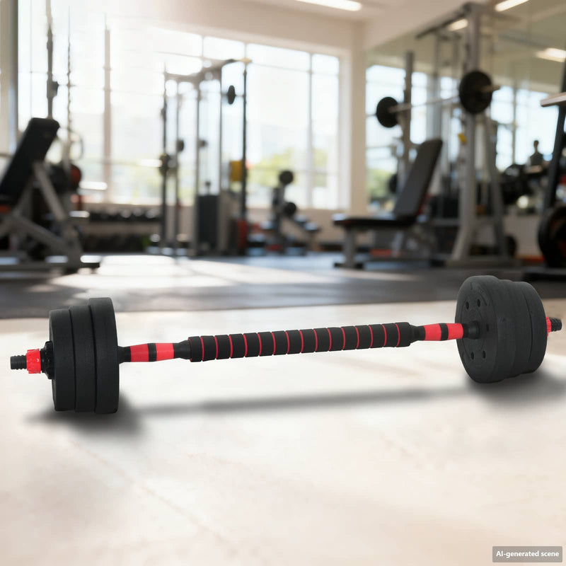 VidaXL set mancuerna-barra 2 en 1 30kg negro y rojo