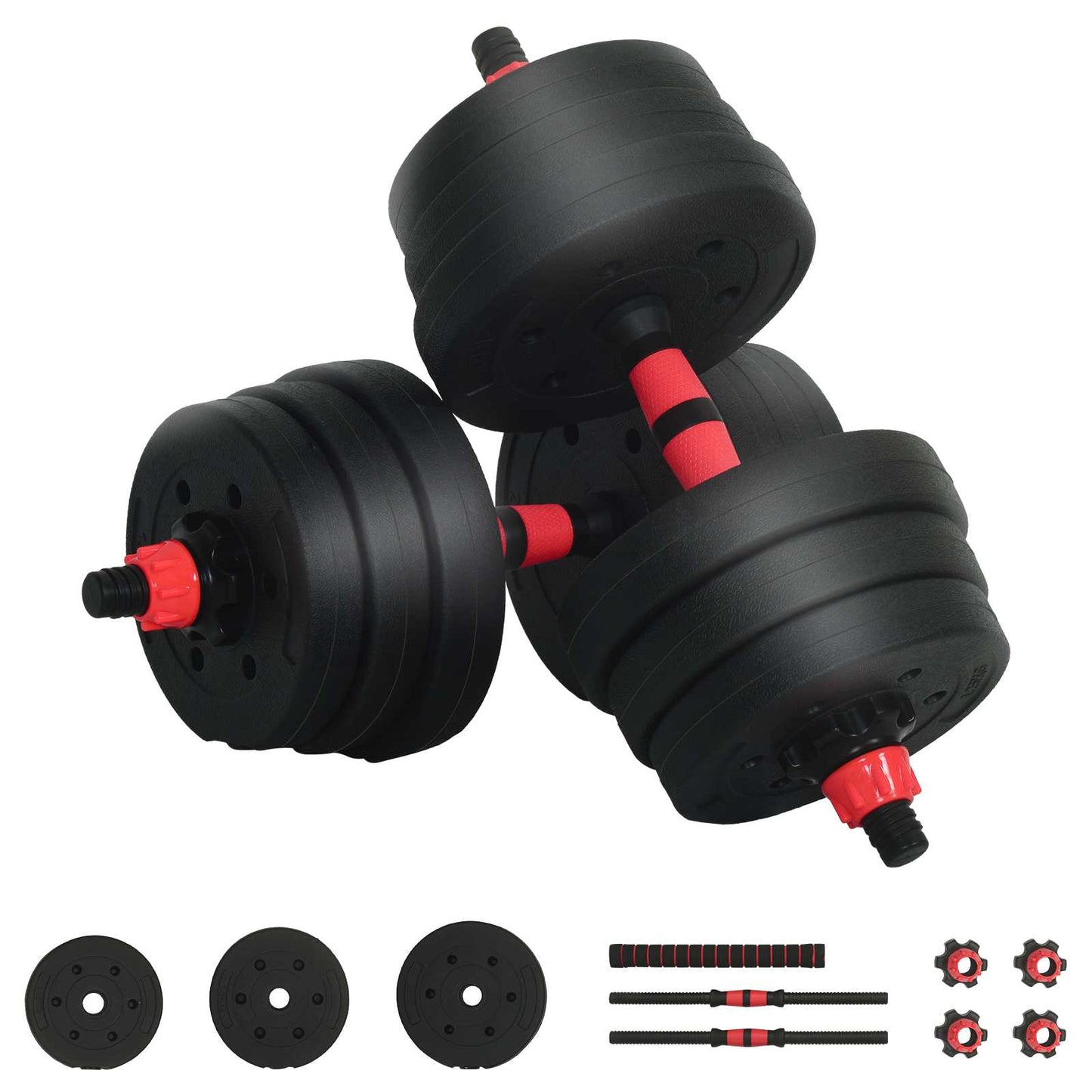 Set manubri-bilanciere VidaXL 2 in 1 30 kg nero e rosso