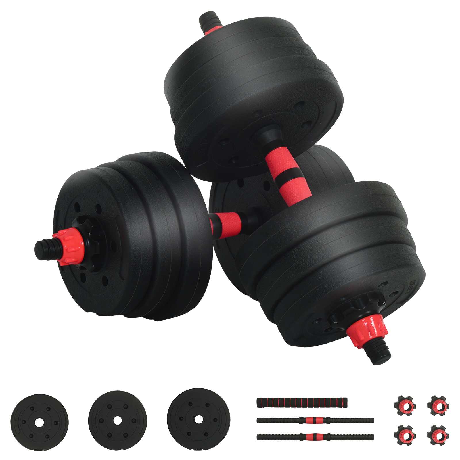 VidaXL set mancuerna-barra 2 en 1 30kg negro y rojo