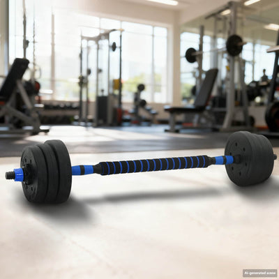 Vidaxl 2-in-1 halter-barbell set 30kg zwart en blauw