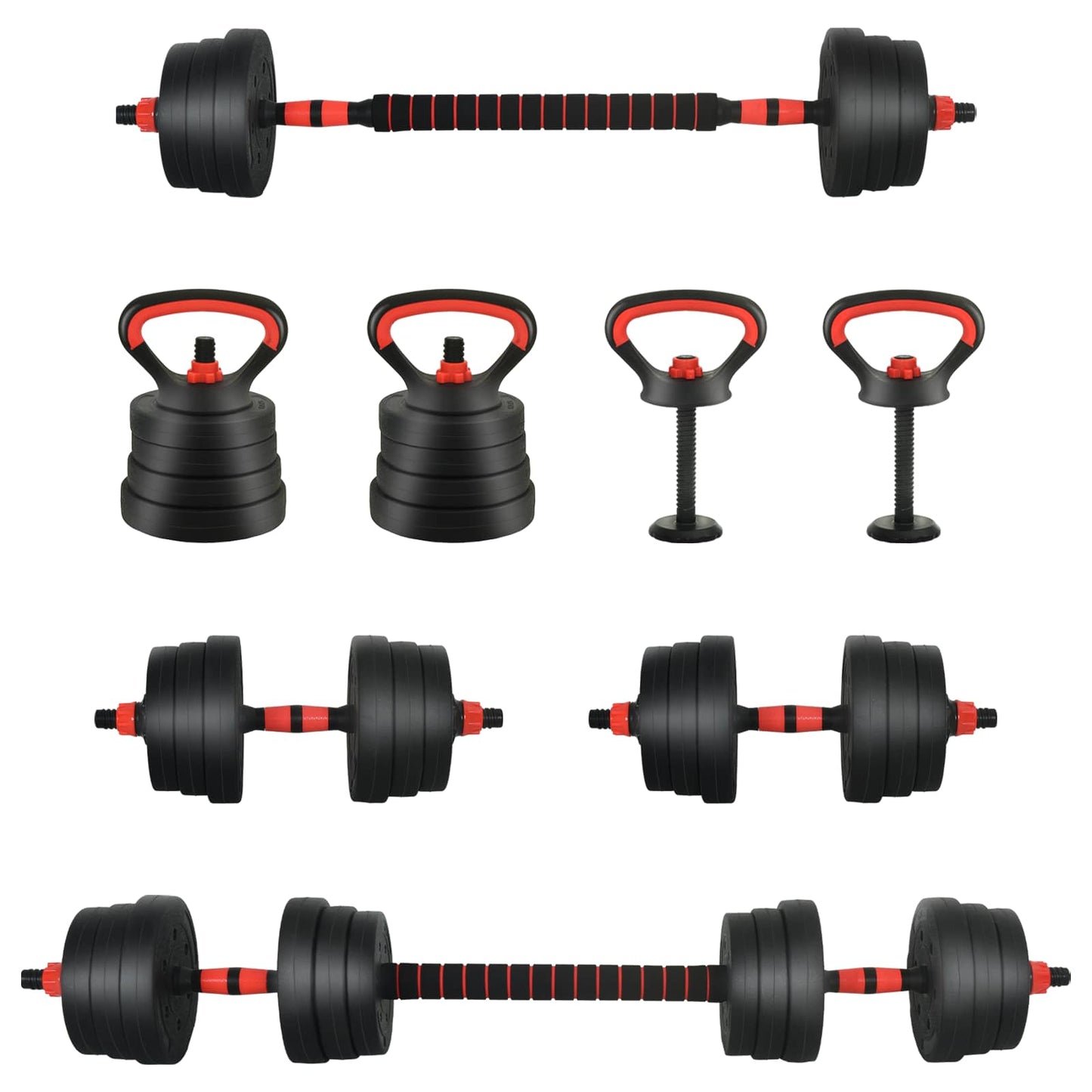 Set manubri-bilanciere VidaXL 2 in 1 30 kg nero e rosso