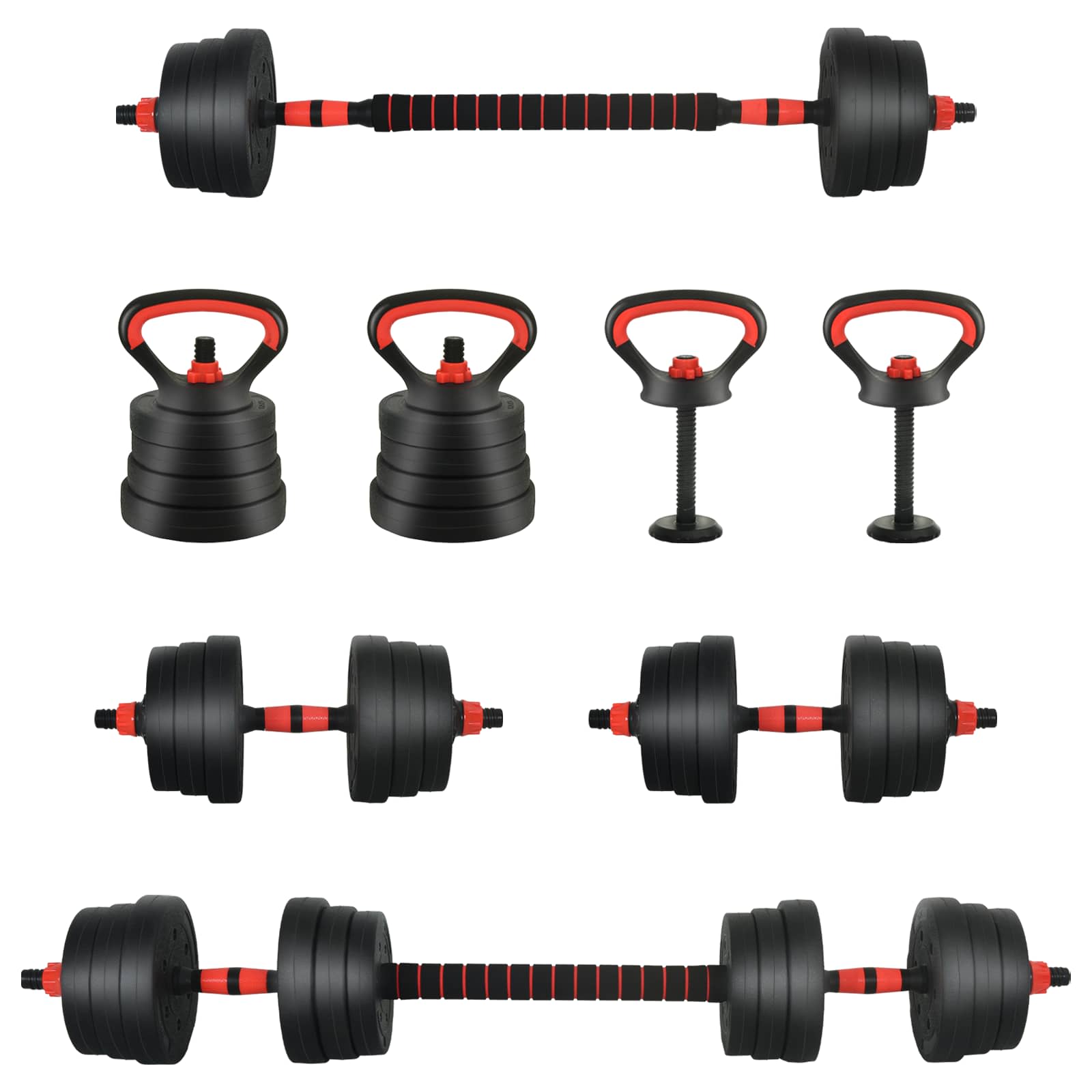 Set manubri-bilanciere VidaXL 2 in 1 30 kg nero e rosso