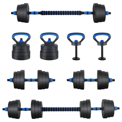 Vidaxl 2-in-1 halter-barbell set 30kg zwart en blauw