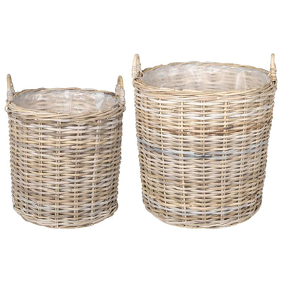 Cesta para plantas vidaxl con almacenamiento 2 piezas mimbre lacak gris