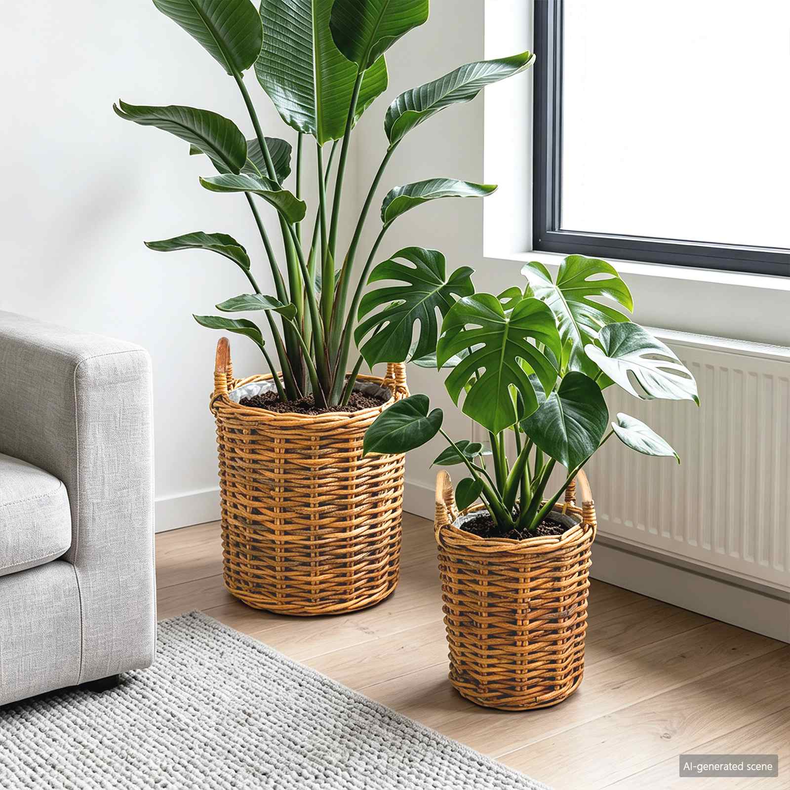 VidaXL cesto per piante con contenitore 2 pezzi in kubu rattan marrone