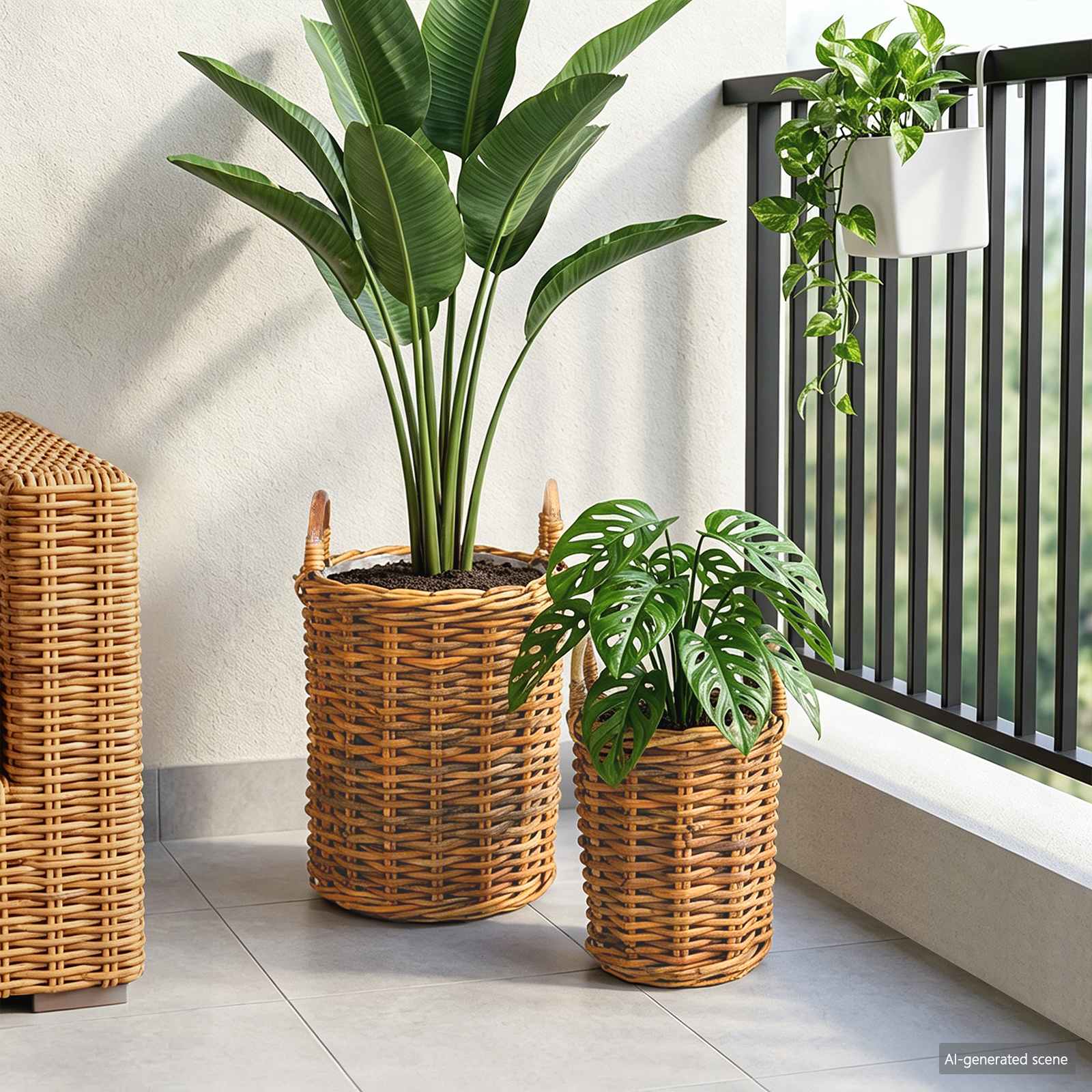 VidaXL cesto per piante con contenitore 2 pezzi in kubu rattan marrone