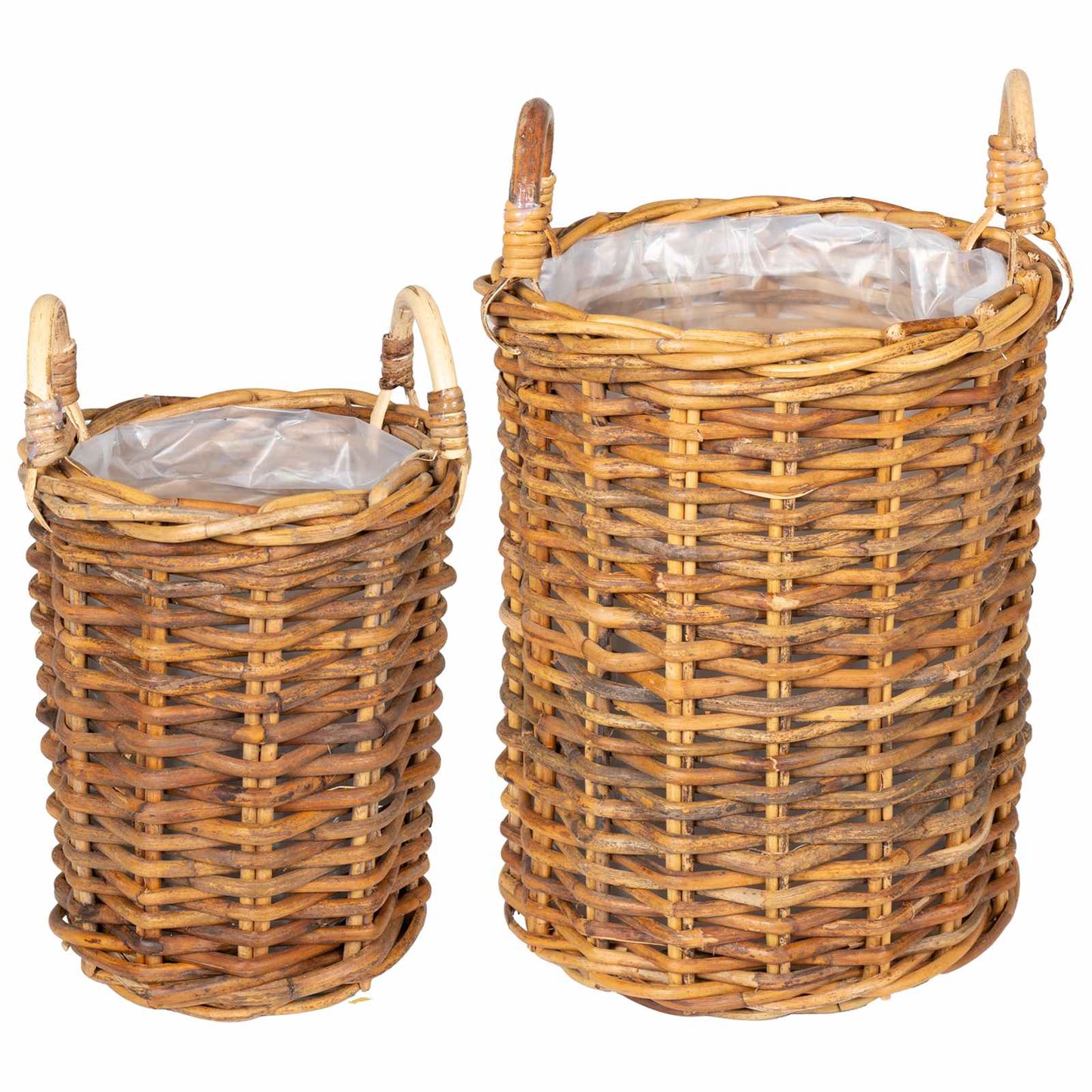 VidaXL cesto per piante con contenitore 2 pezzi in kubu rattan marrone
