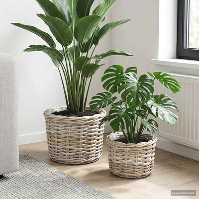 Cesta para macetero vidaxl con almacenaje 2 uds ratán kubu gris
