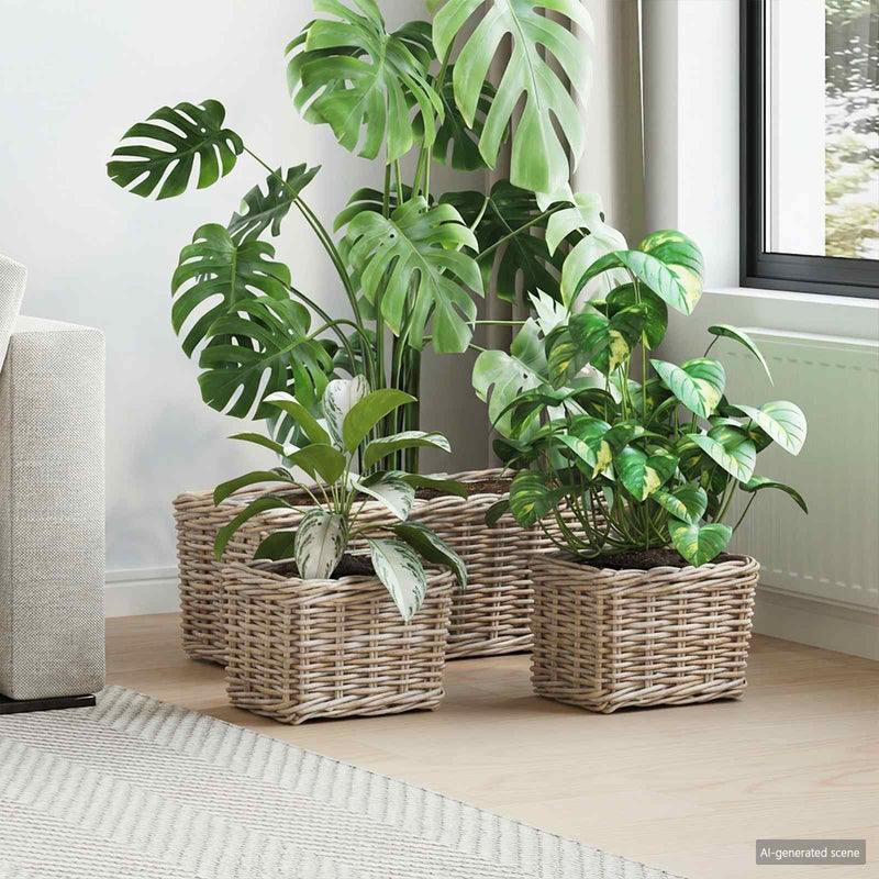 Vidaxl plantenmand met opslag 3 pcs grijs kubu rattan