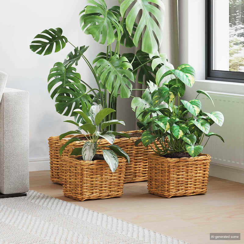 Cesto per piante Vidaxxl con contenitore 3 pezzi in kubu rattan marrone