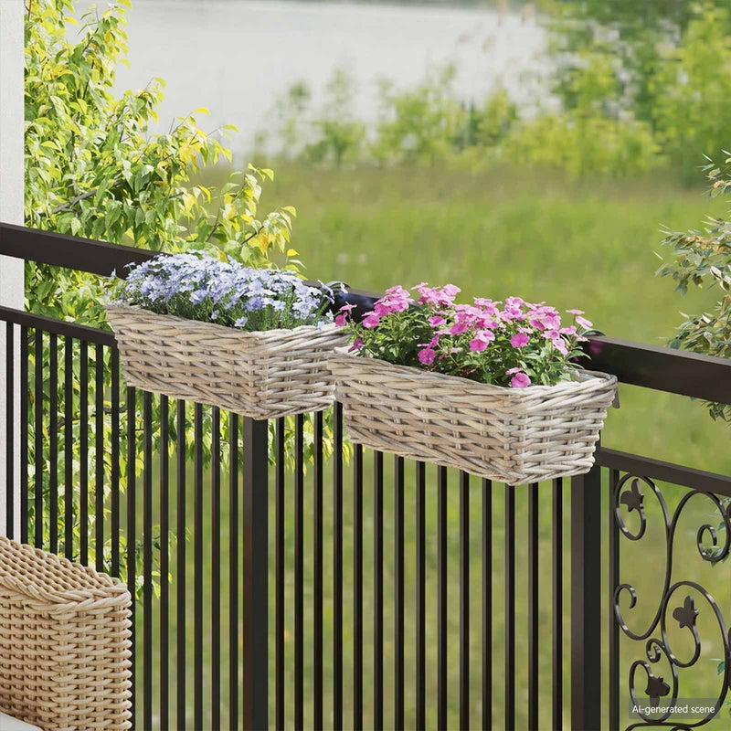 Vidaxl cesta macetero colgante 2 uds gris 48 x 22 x 15 cm mimbre lacak