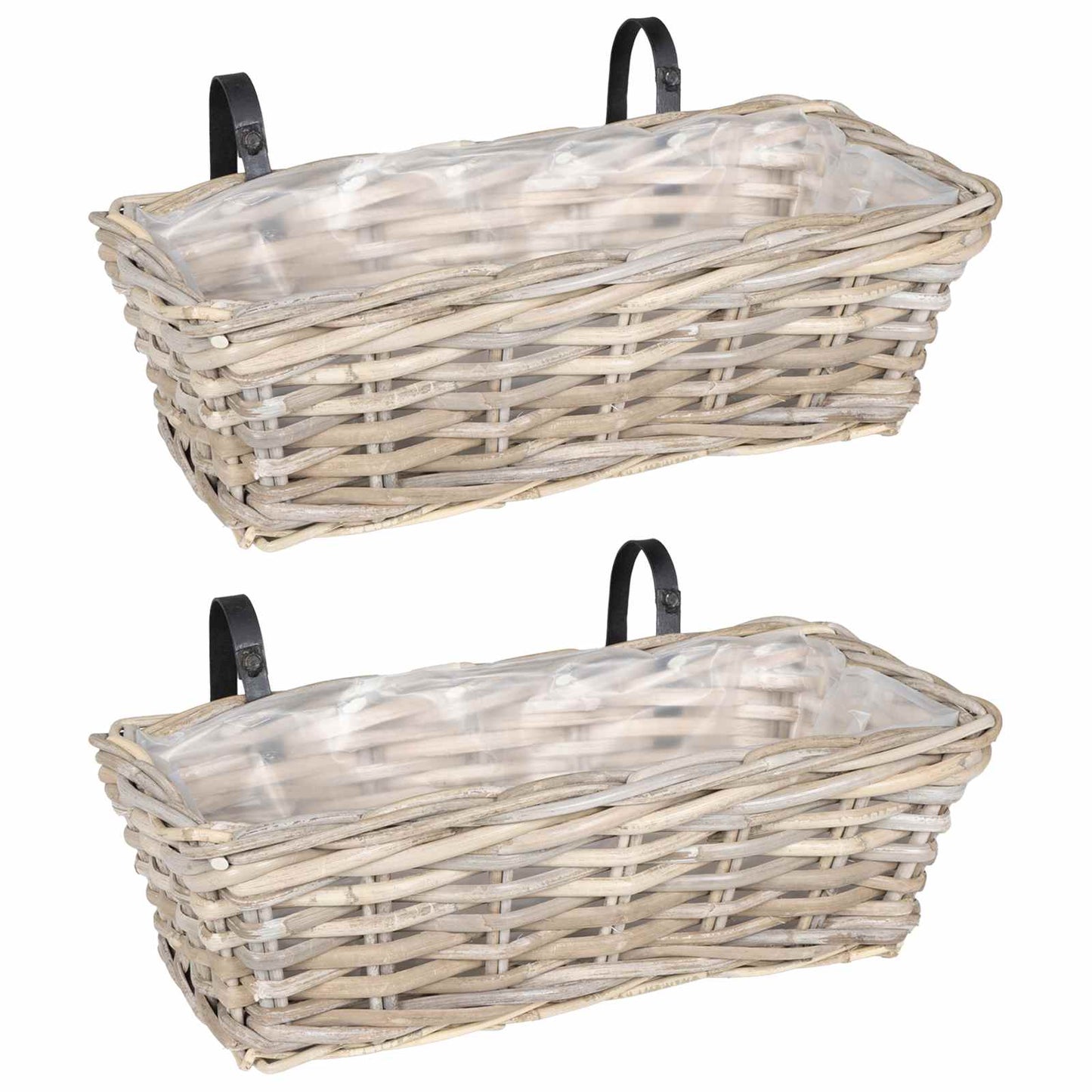 Vidaxl cesta macetero colgante 2 uds gris 48 x 22 x 15 cm mimbre lacak