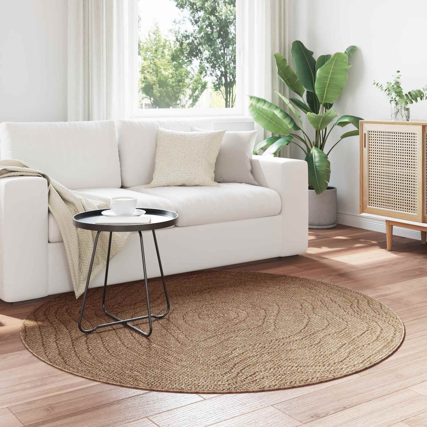 Vidaxl vloerkleden rond moiré huarte naturel ø 120 cm polyester