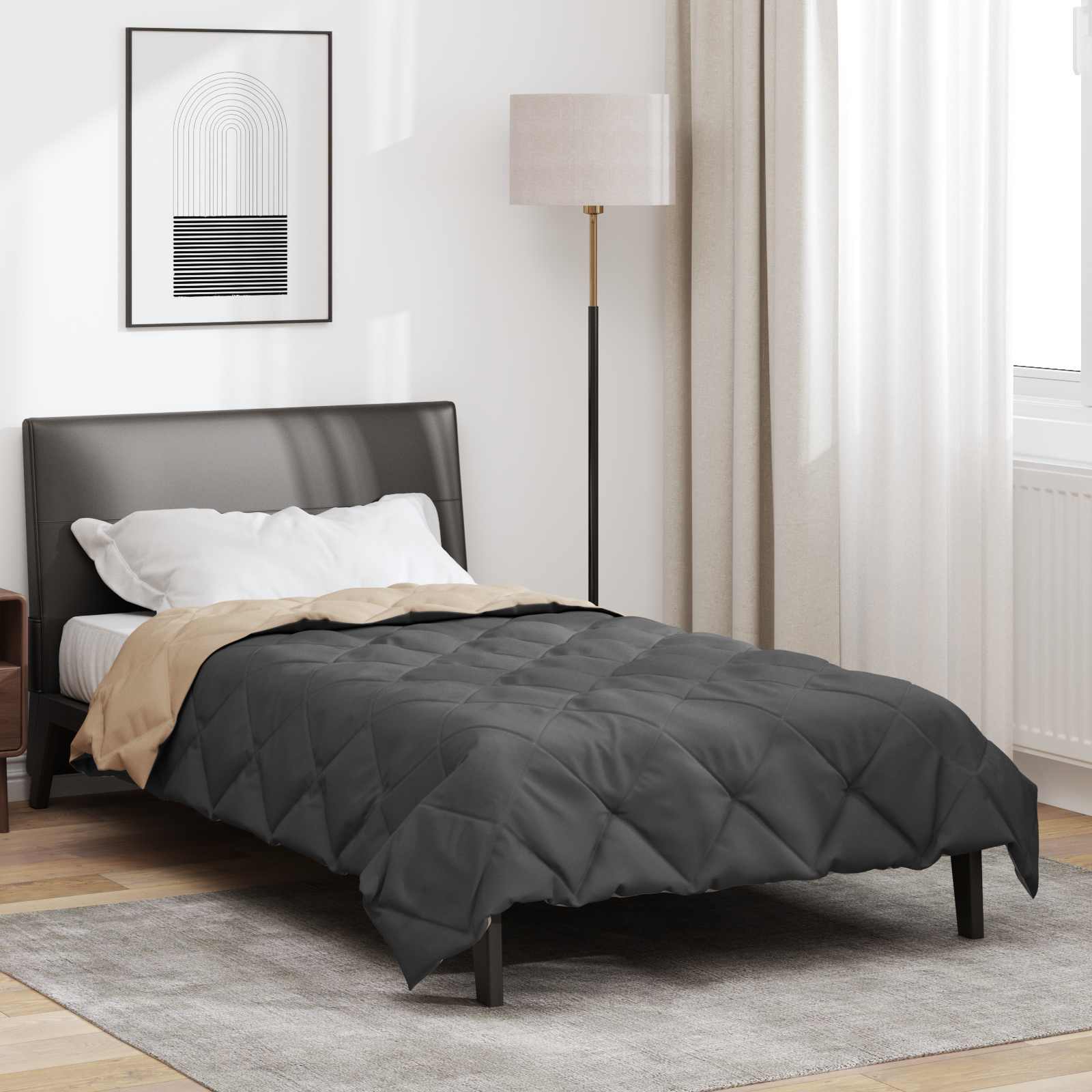 Vidaxl vol jaar dekbed antraciet en taupe 220 x 135 cm microfiber