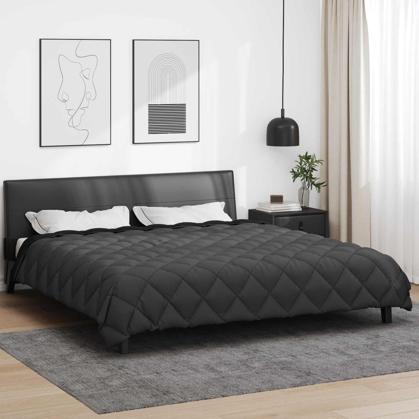 Vidaxl winter dekbed zwart en anthraciet 200 x 200 cm microfiber