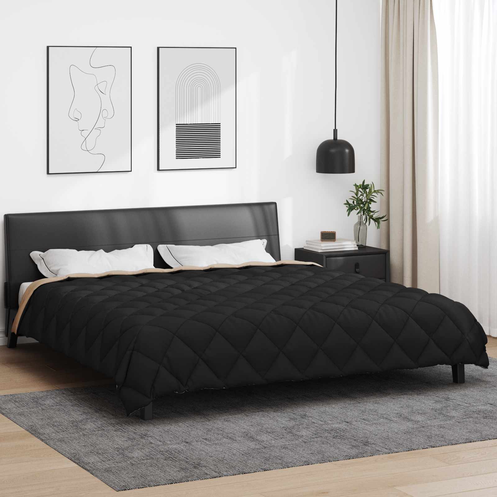 Vidaxl edredón de invierno negro y topo 240 x 260 cm microfibra