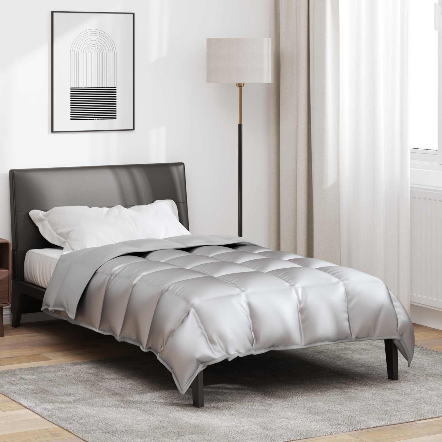 Vidaxl winter dekbed zilver 220 x 135 cm satijn en microfiber