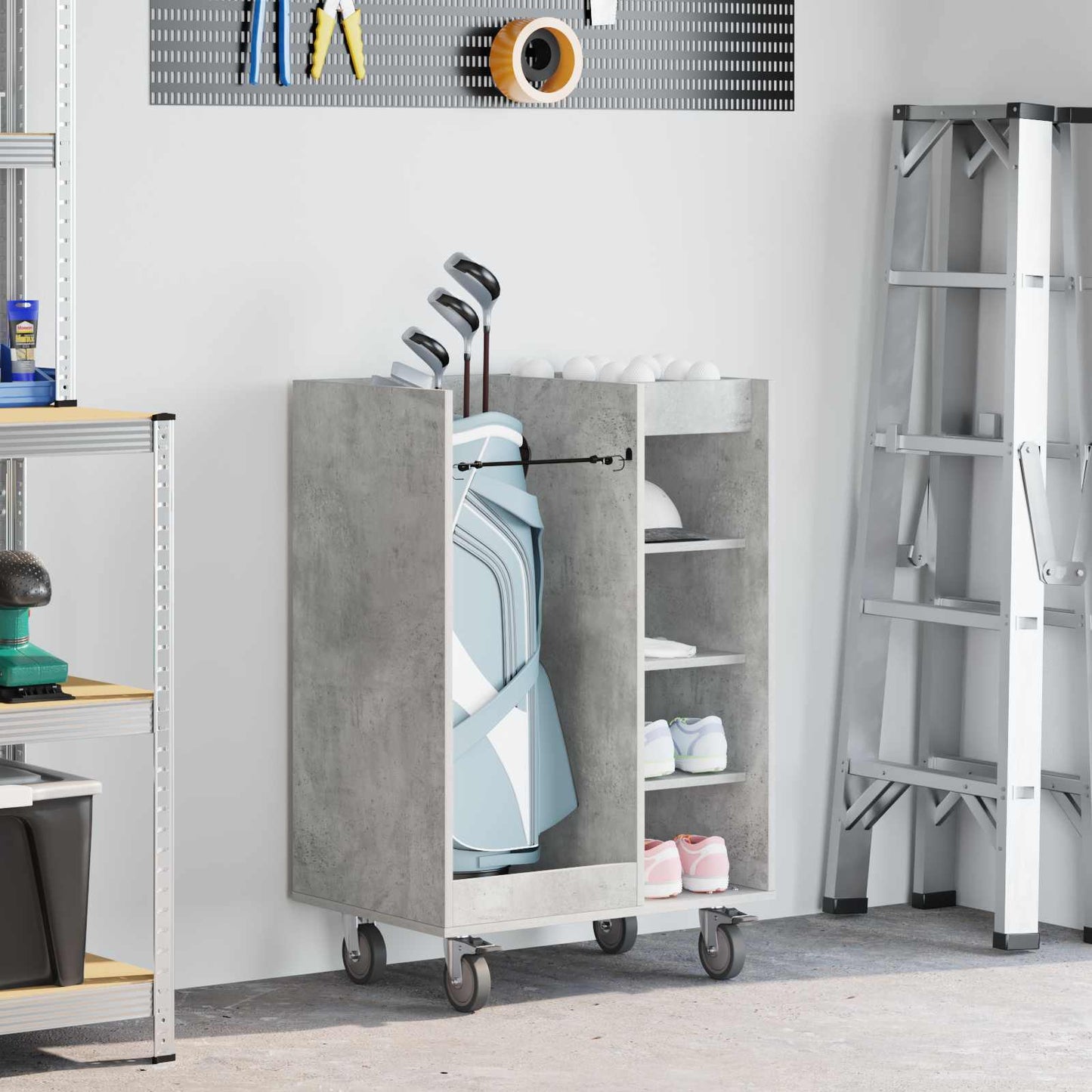 Vidaxx mueble de golf con rueda gris cemento liso 65 x 45 x 98 cm