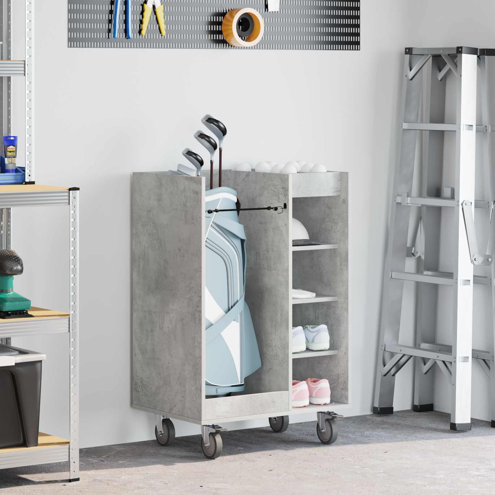 Vidaxx mueble de golf con rueda gris cemento liso 65 x 45 x 98 cm