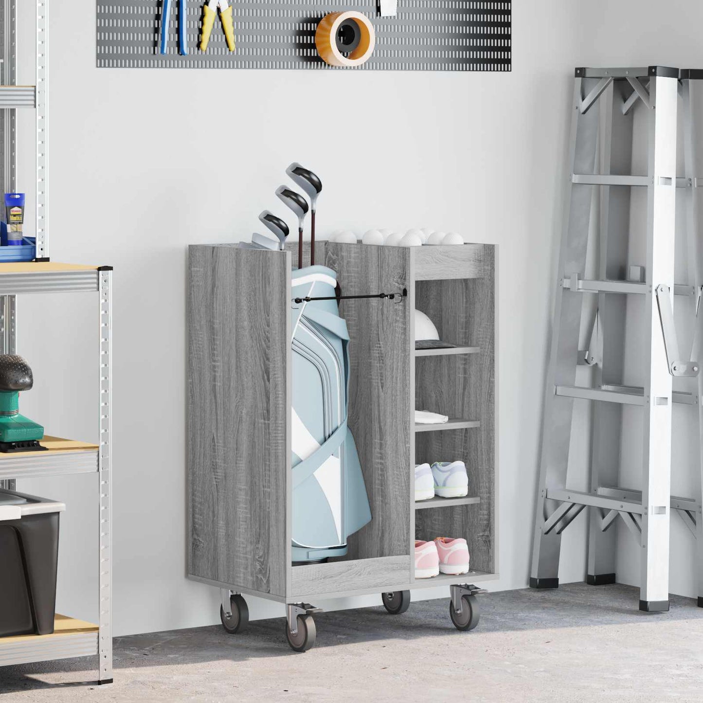 Mueble de golf vidaxl con rueda gris liso sonoma 65 x 45 x 98 cm