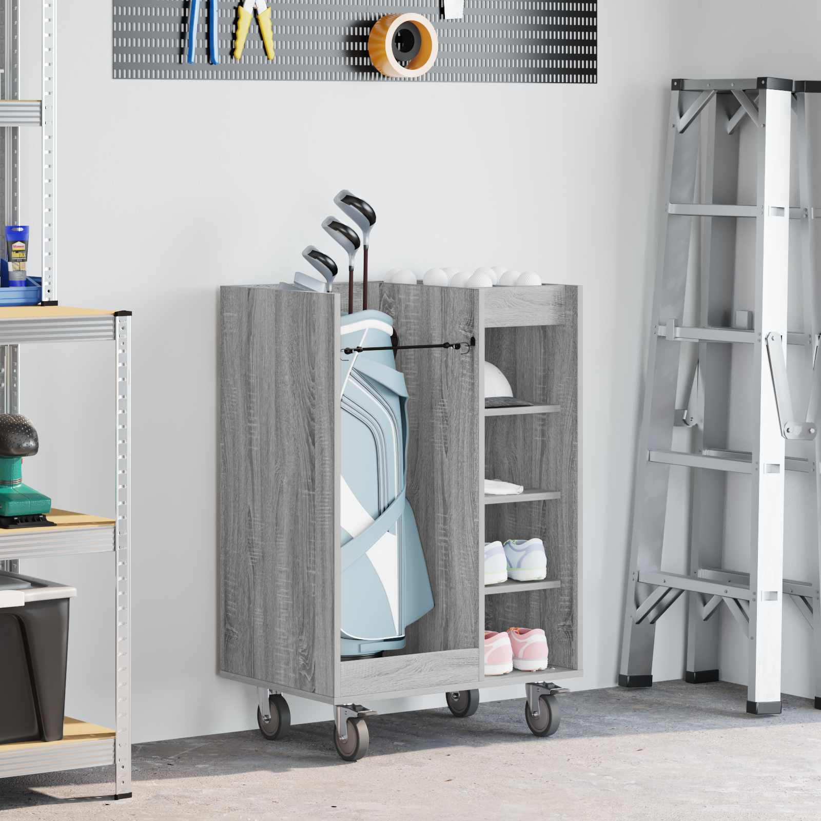 Mueble de golf vidaxl con rueda gris liso sonoma 65 x 45 x 98 cm