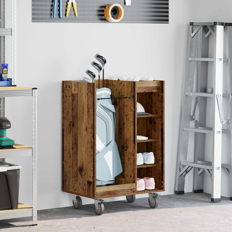 Mobile da golf Vidaxx con ruota, legno vecchio liscio, 65 x 45 x 98 cm
