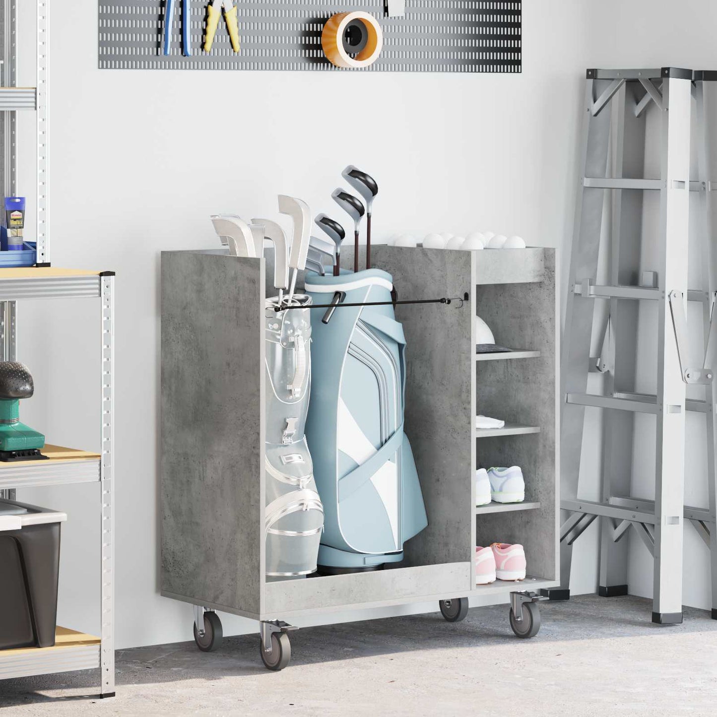 Mobile da golf Vidaxx con ruota grigio cemento liscio 90 x 45 x 98 cm
