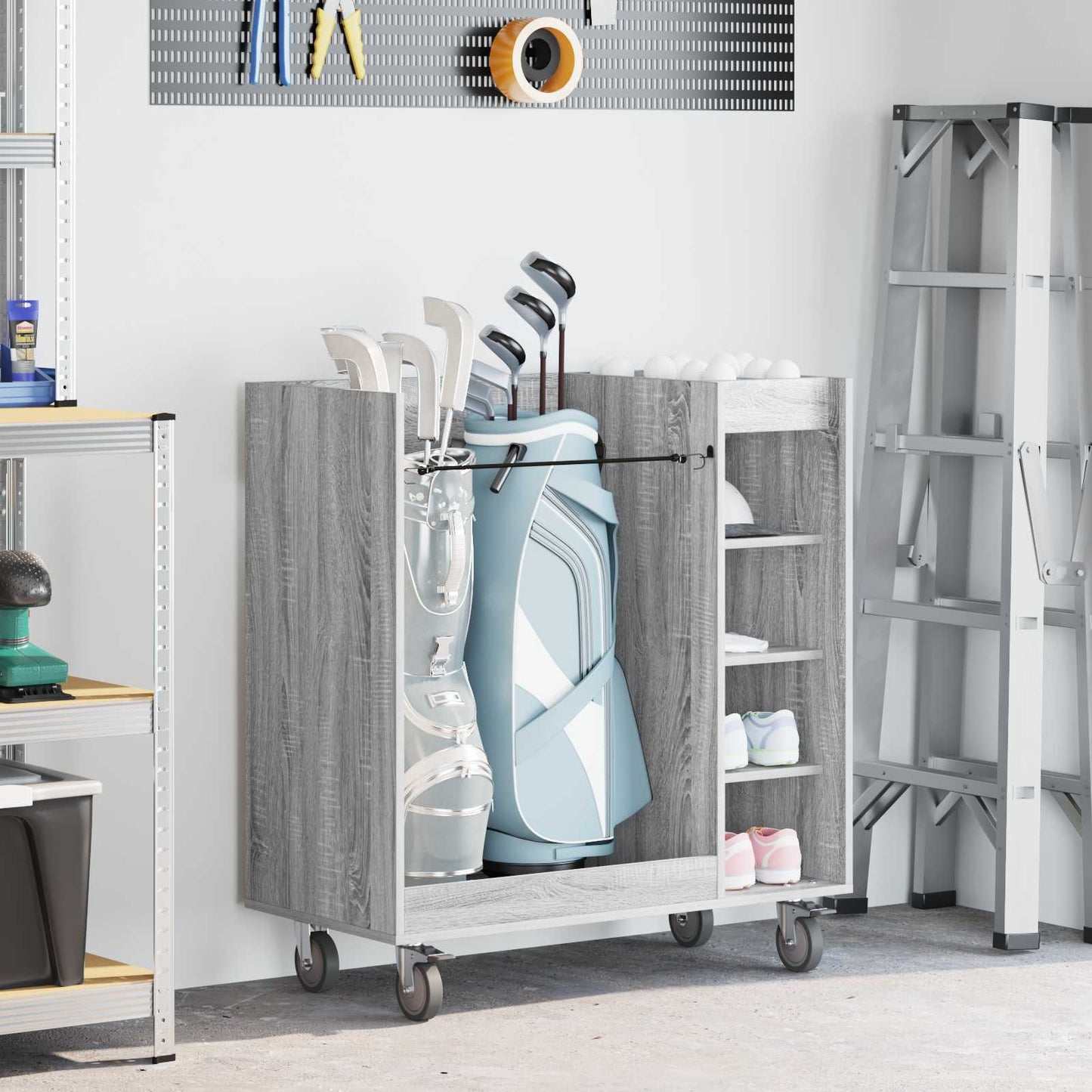 Mueble de golf vidaxl con rueda gris liso sonoma 90 x 45 x 98 cm