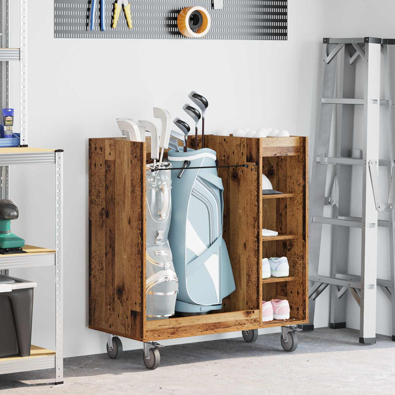 Mobile da golf Vidaxx con ruota, legno vecchio liscio, 90 x 45 x 98 cm