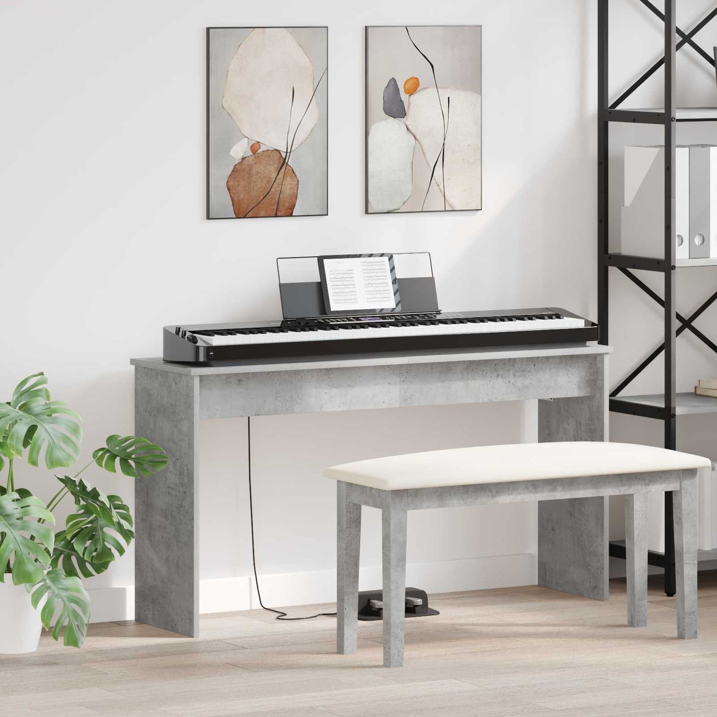 Vidaxxl soporte para teclado gris hormigón 120 x 32 x 64 cm acabado madera